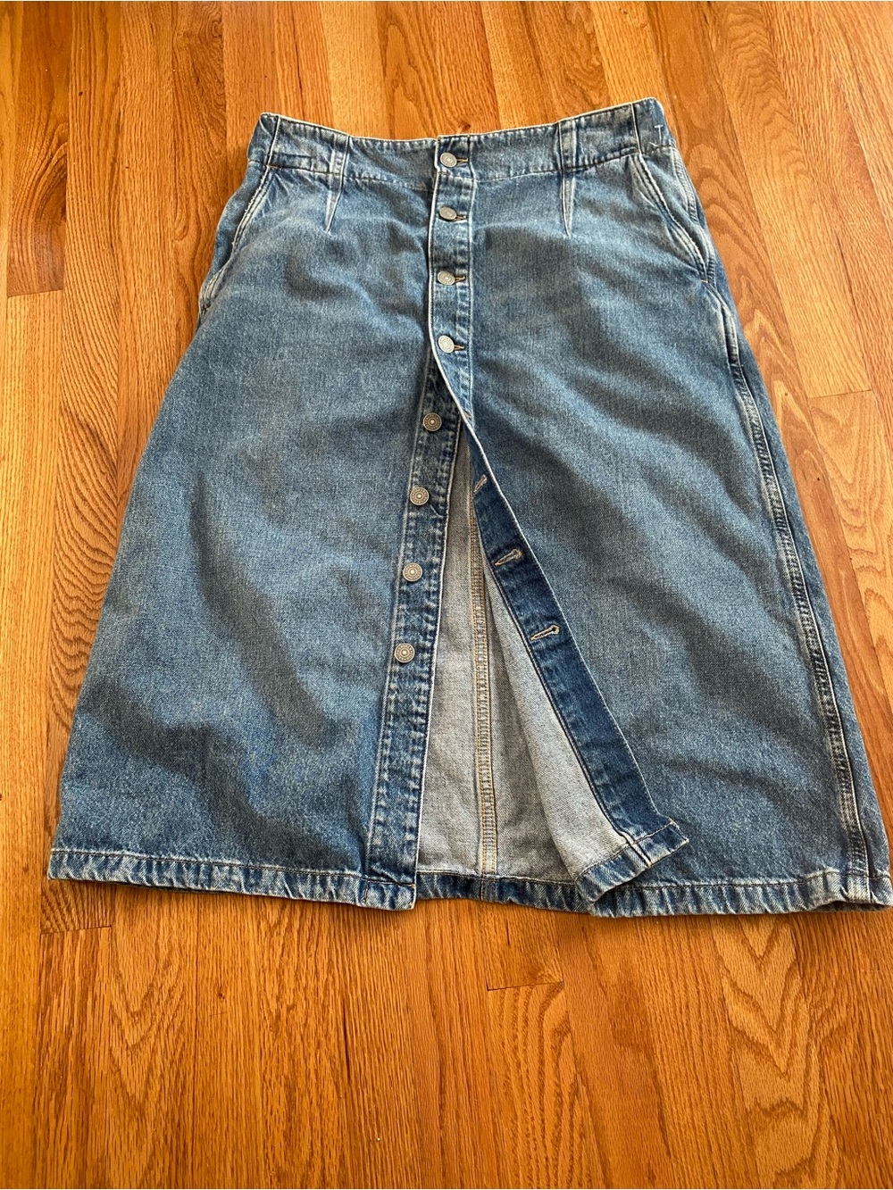 Polo Ralph Lauren Classic Blue Denim Button-Front Midi Skirt size 31